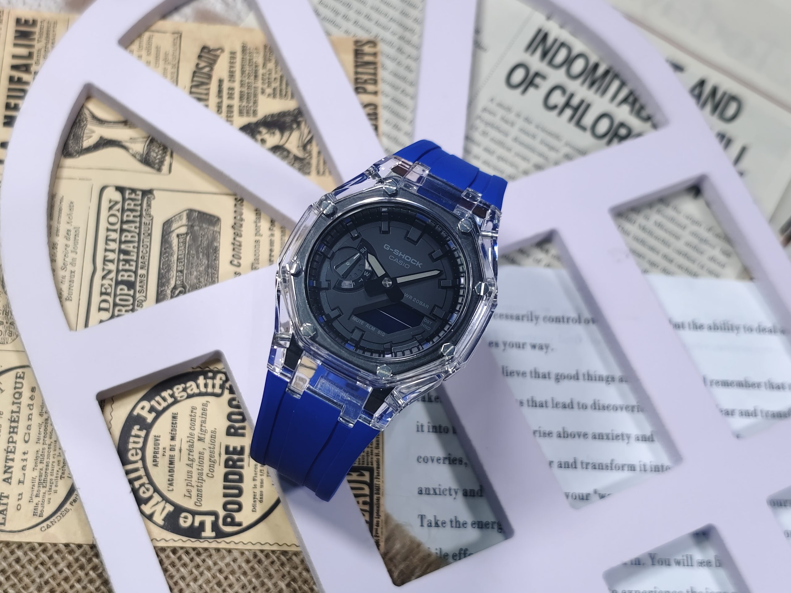 Кастомные часы CASIO GA2100 | Мод | CasiOAK Custom Кастомные часы Casio G-Shock GA-2100 — синий каучуковый ремешок и прозрачный корпус