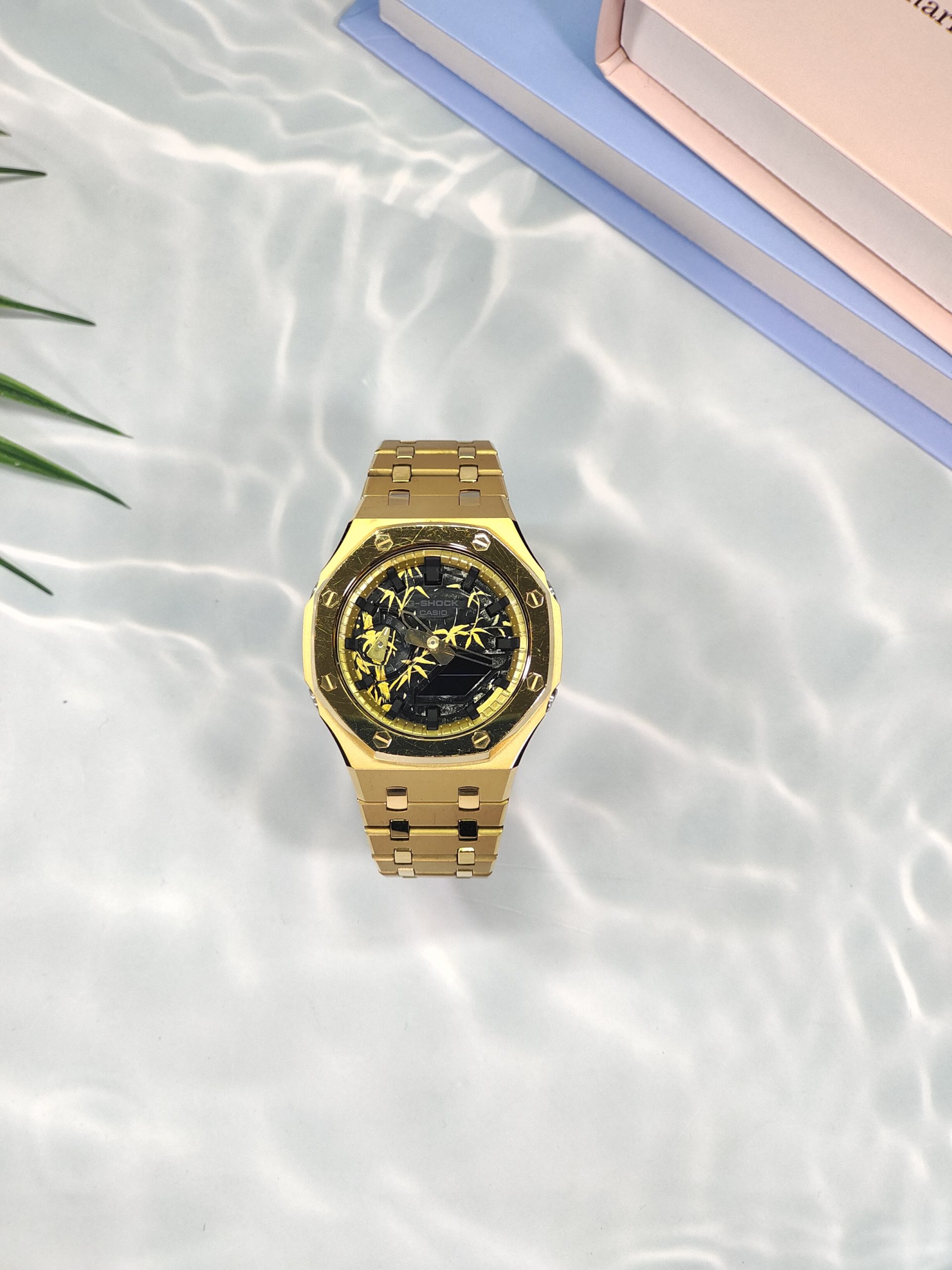 Кастомные часы CASIO 1A1 | Мод | CasiOAK Custom Кастомные часы Casio G-Shock GA-2100 — золотой браслет и бамбуковый циферблат