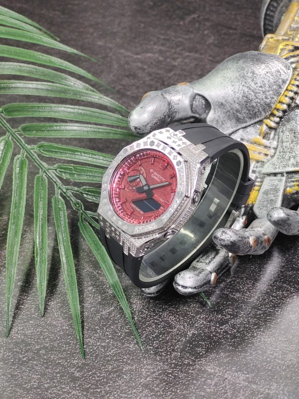 Кастомные часы Casio G-Shock GA-2100 — тёмно-красный циферблат и прозрачный корпус — фото 3