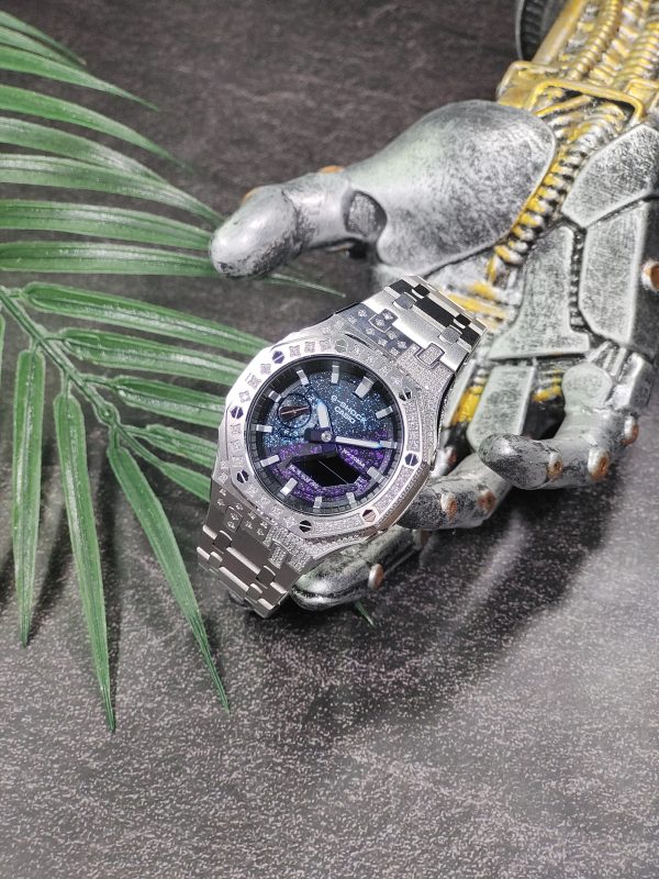Кастомные часы Casio G-Shock GA-2100 — серебряный корпус и звёздный синий циферблат — фото 3