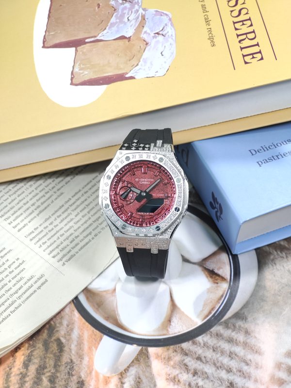 Кастомные часы Casio G-Shock GA-2100 — тёмно-красный циферблат и прозрачный корпус — фото 6