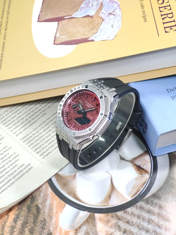 Кастомные часы Casio G-Shock GA-2100 — тёмно-красный циферблат и прозрачный корпус — фото 7