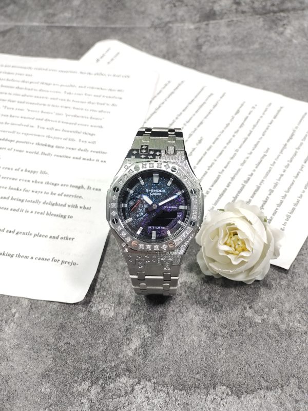 Кастомные часы Casio G-Shock GA-2100 — серебряный корпус и звёздный синий циферблат — фото 8