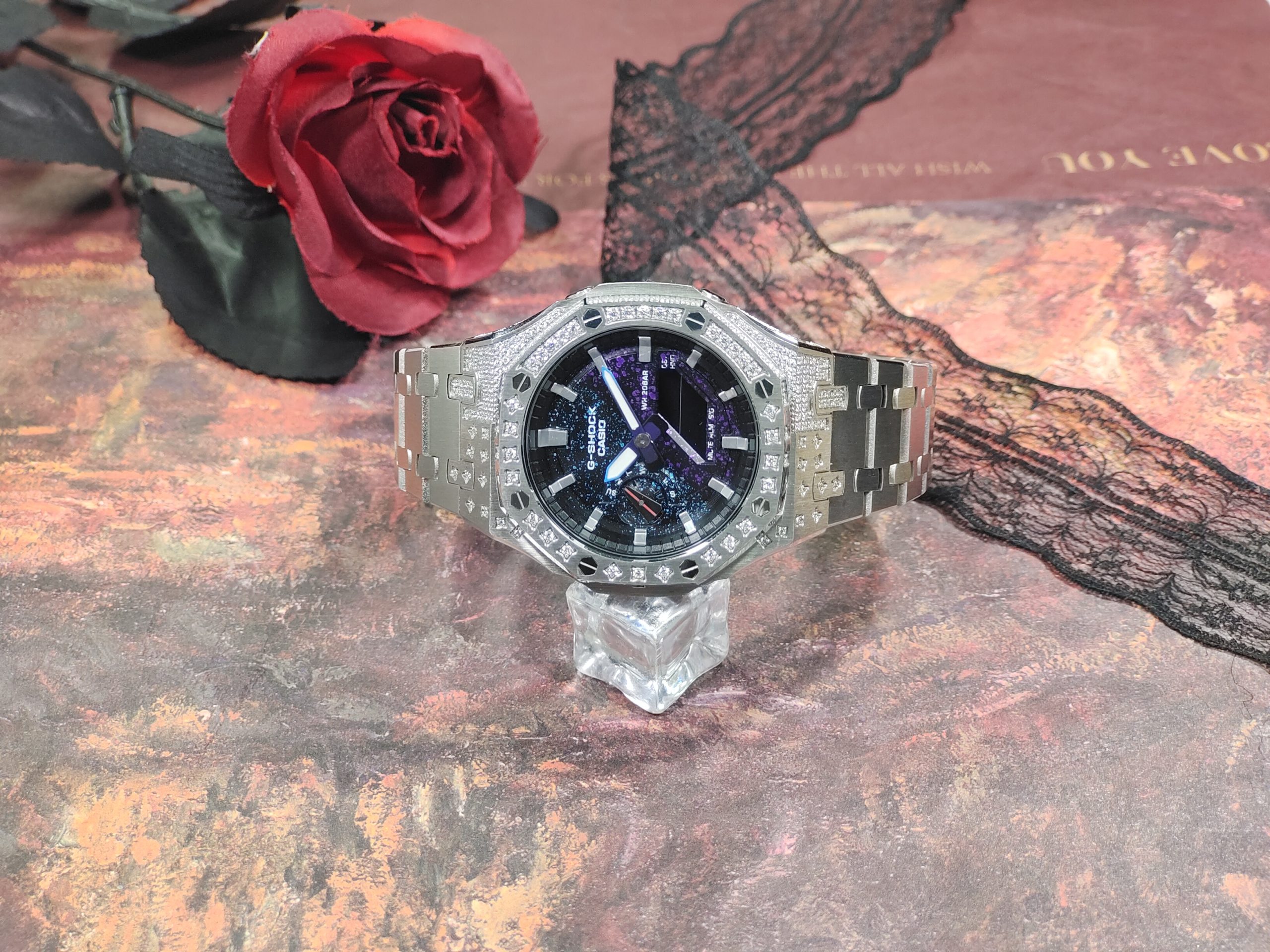 Кастомные часы CASIO 1A1 | Мод | CasiOAK Custom Кастомные часы Casio G-Shock GA-2100 — стальной браслет и сине-фиолетовый звёздный циферблат