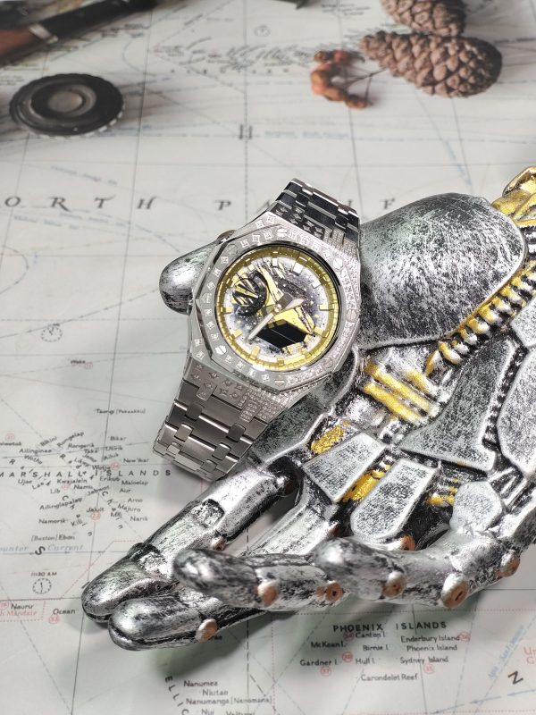 Кастомные часы Casio G-Shock GA-2100 — серебристый стальной браслет и безель с кристаллами — фото 4