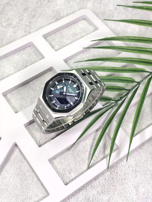 Кастомные часы Casio G-Shock GA-2100 — серебряный корпус и космический циферблат — фото 8
