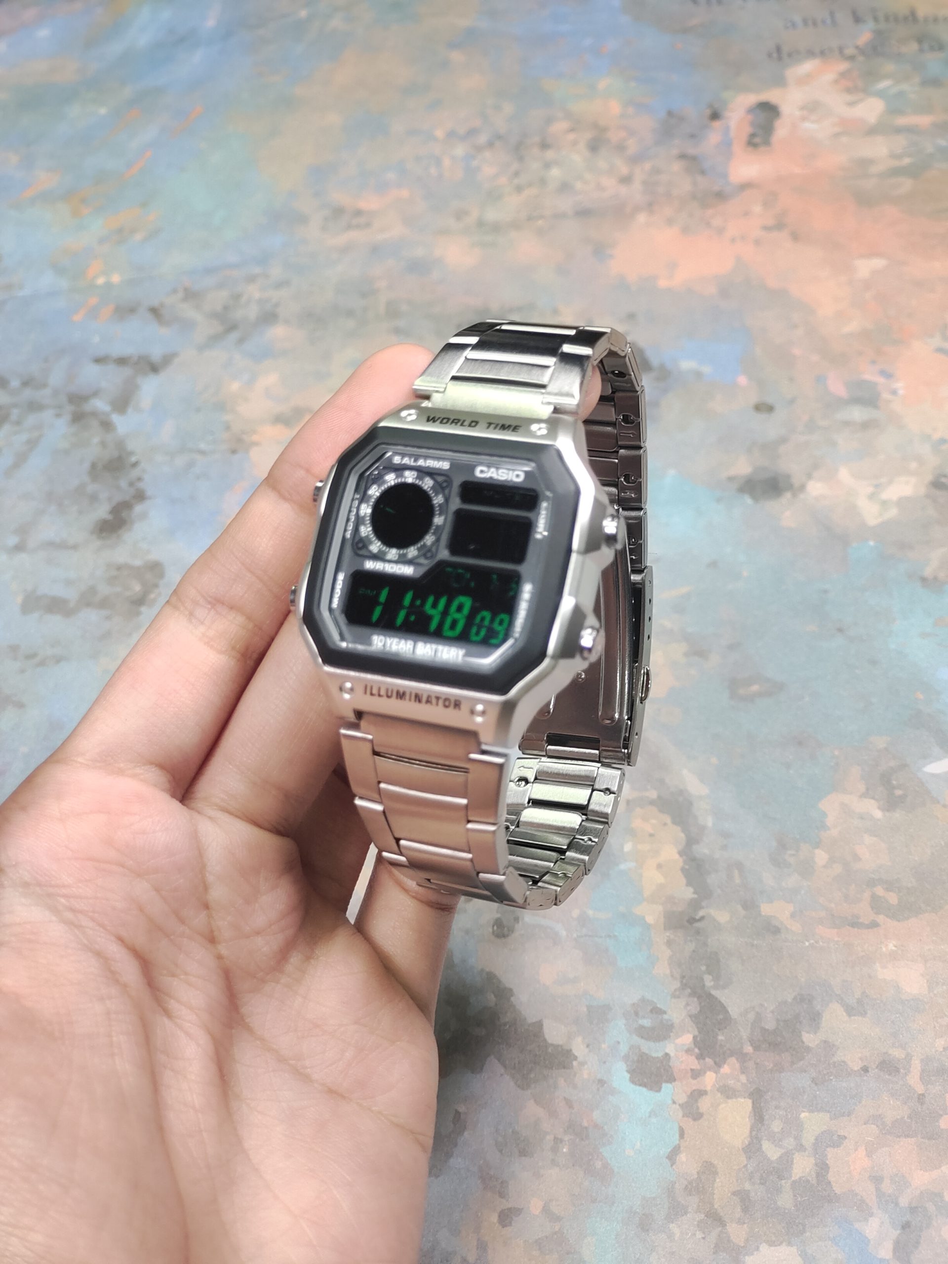 Кастомные часы CASIO AE-1200 | Мод | CasiOAK Custom Кастомные часы Casio AE-1200 — серебристый браслет и зелёная цифровая индикация