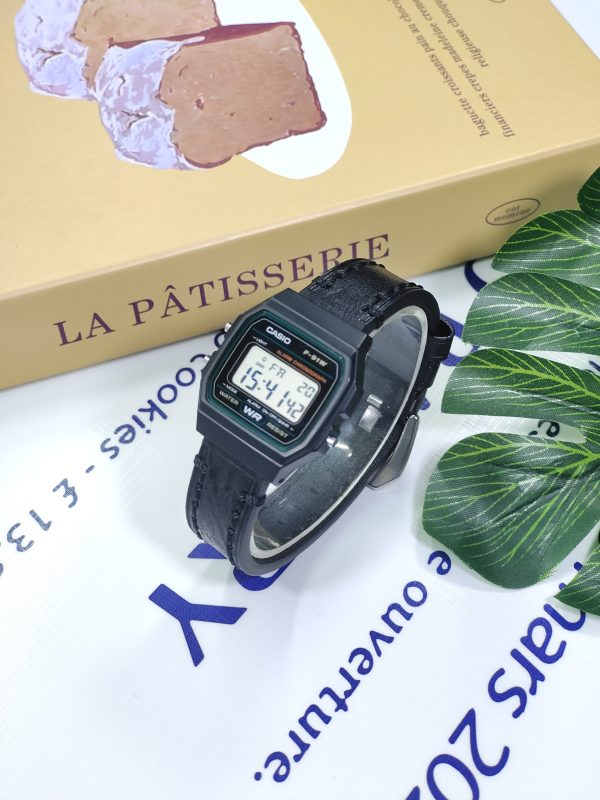 Кастомные часы Casio F-91W — Кожаный ремешок и Чёрное кольцо — фото 7