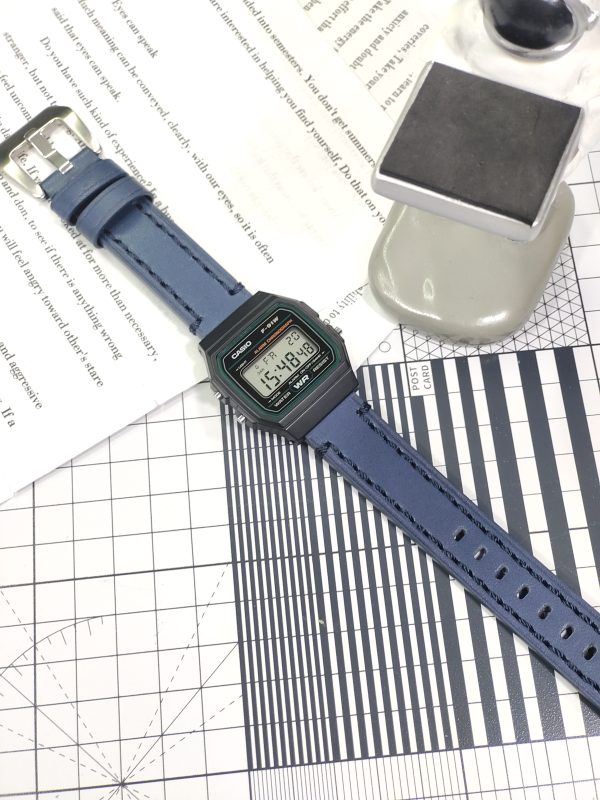 Кастомные часы Casio F-91W — Кожаный ремешок и Чёрное кольцо — фото 8