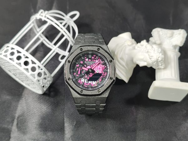 Кастомные часы Casio G-Shock GA-2100 — чёрный корпус и розовый графический циферблат — фото 3