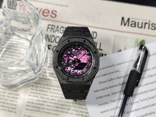 Кастомные часы Casio G-Shock GA-2100 — чёрный корпус и розовый графический циферблат — фото 7