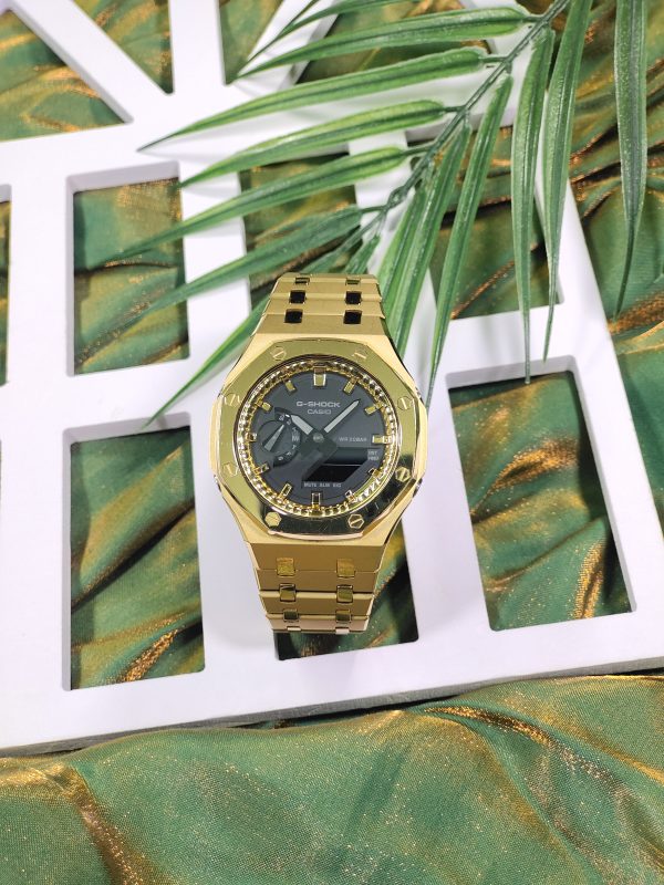 Кастомные часы Casio G-Shock GA-2100 — золотистый браслет и полированный безель — фото 5