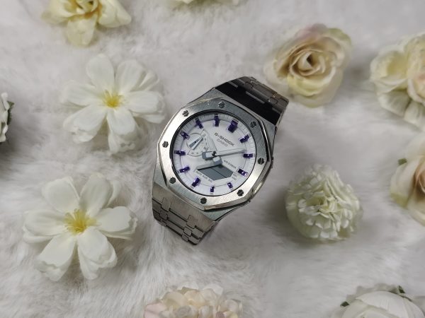 Кастомные часы Casio G-Shock Морозная Луна Фиалковый След, алые, дополнительное фото. CasiOAK Custom, кастомные часы Casio...