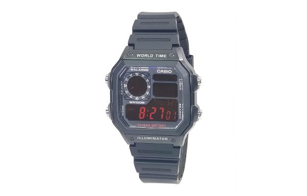 Кастомные часы Casio AE-1200 с серо-чёрным корпусом, чёрным ремешком и красным цифровым дисплеем