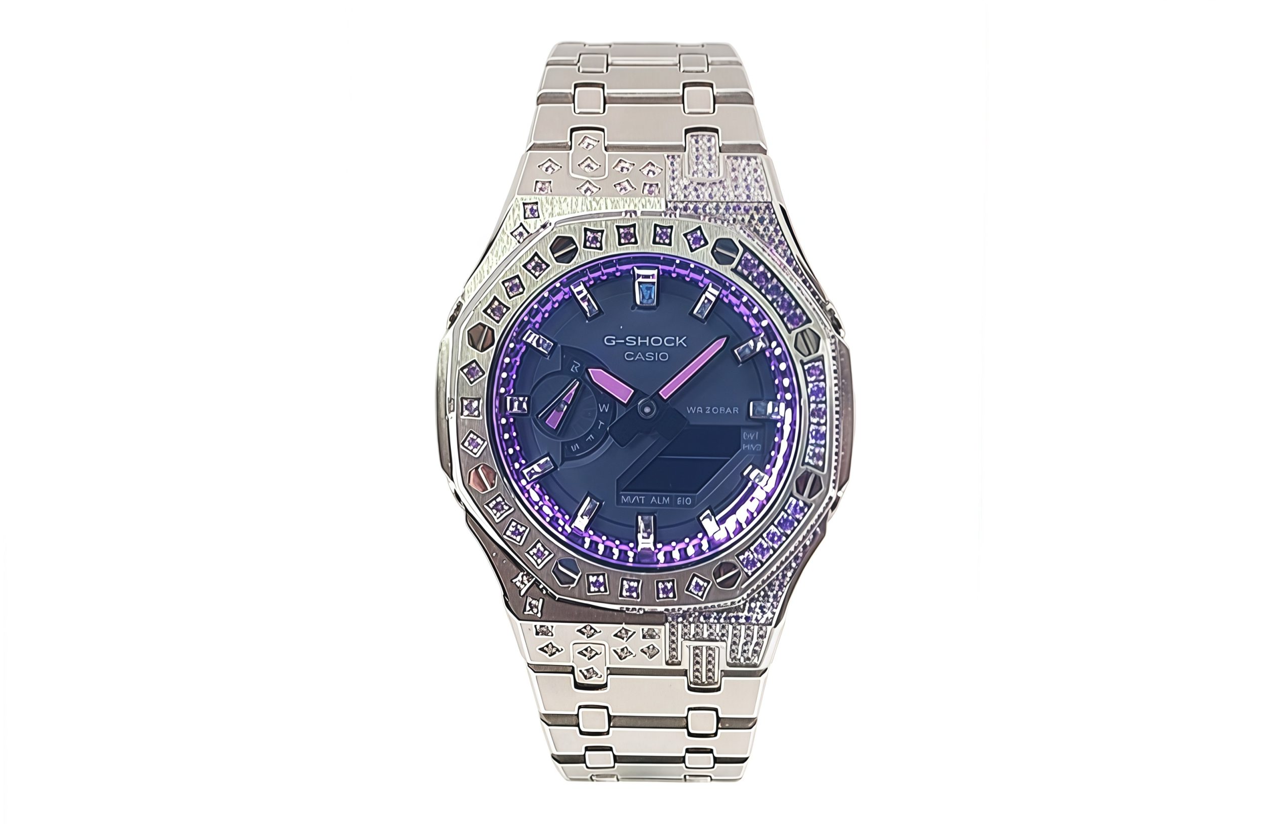 Кастомные часы CASIO GA2100 | с кристаллами | CasiOAK Custom Кастомные часы Casio G-Shock Сине-Фиолетовый Кристалл, алые. Купить кастом G-Shock CasiOAK Custom, доставка по России