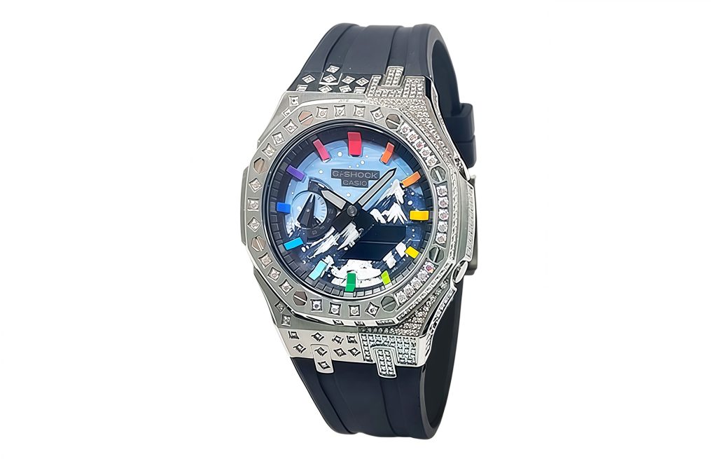 Кастомные часы Casio G-Shock Снежный Пик Яркого Клинка. Купить кастом G-Shock CasiOAK Custom, доставка по России